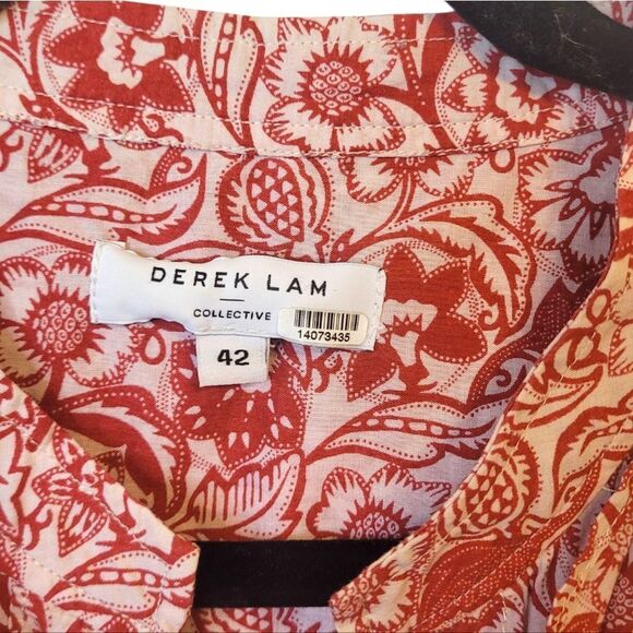 Derek Lam Collective Women's Red And White Floral Ruffle Front Blouse Size 42 - Picture 3 of 7